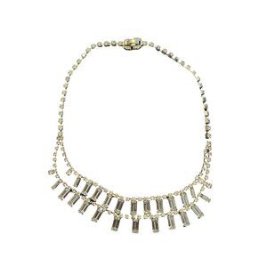 Vintage Stunning Baguette Rhinestone Bib Style Necklace 17.5 Inch Elegant Party/